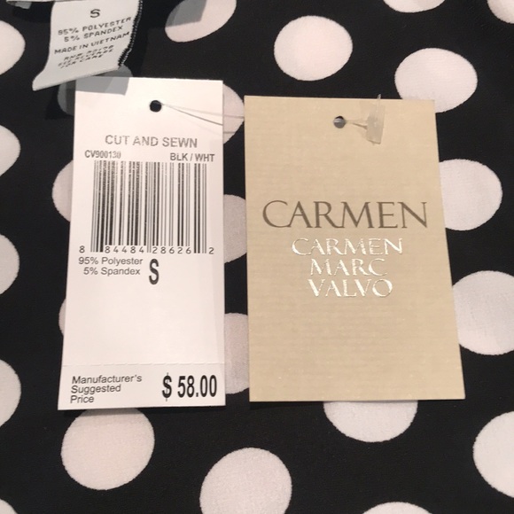 Carmen Marc Valvo Black White Polka Dot Long Sleeve Blouse S. NWT - Picture 7 of 7